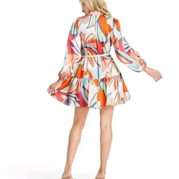 Alexis Mixed Floral Long Sleeve Rope Belt Tiered Dress - Picture 2 of 4